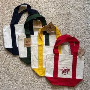 NWT Trader Joe’s Canvas Mini Tote Bags Set of 4 (Navy, Green, Yellow, Red)